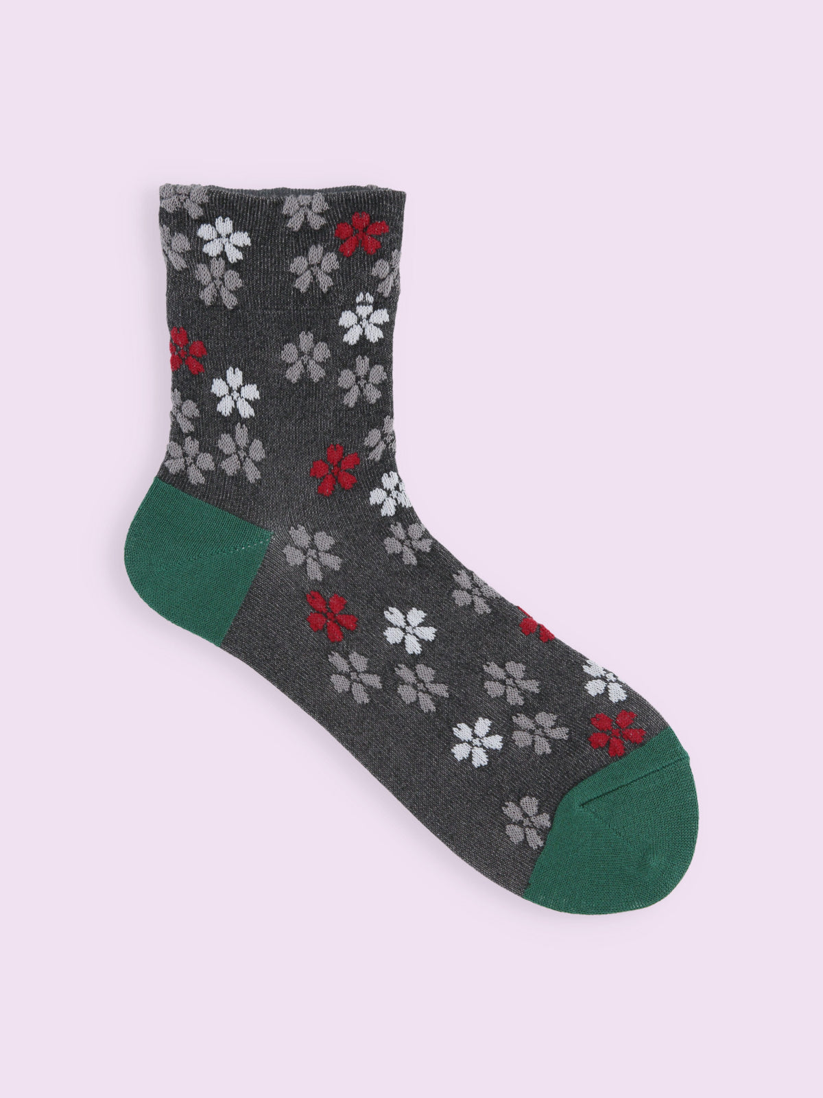 【3足1,485円】モダン桜柄ショートソックス - クロ