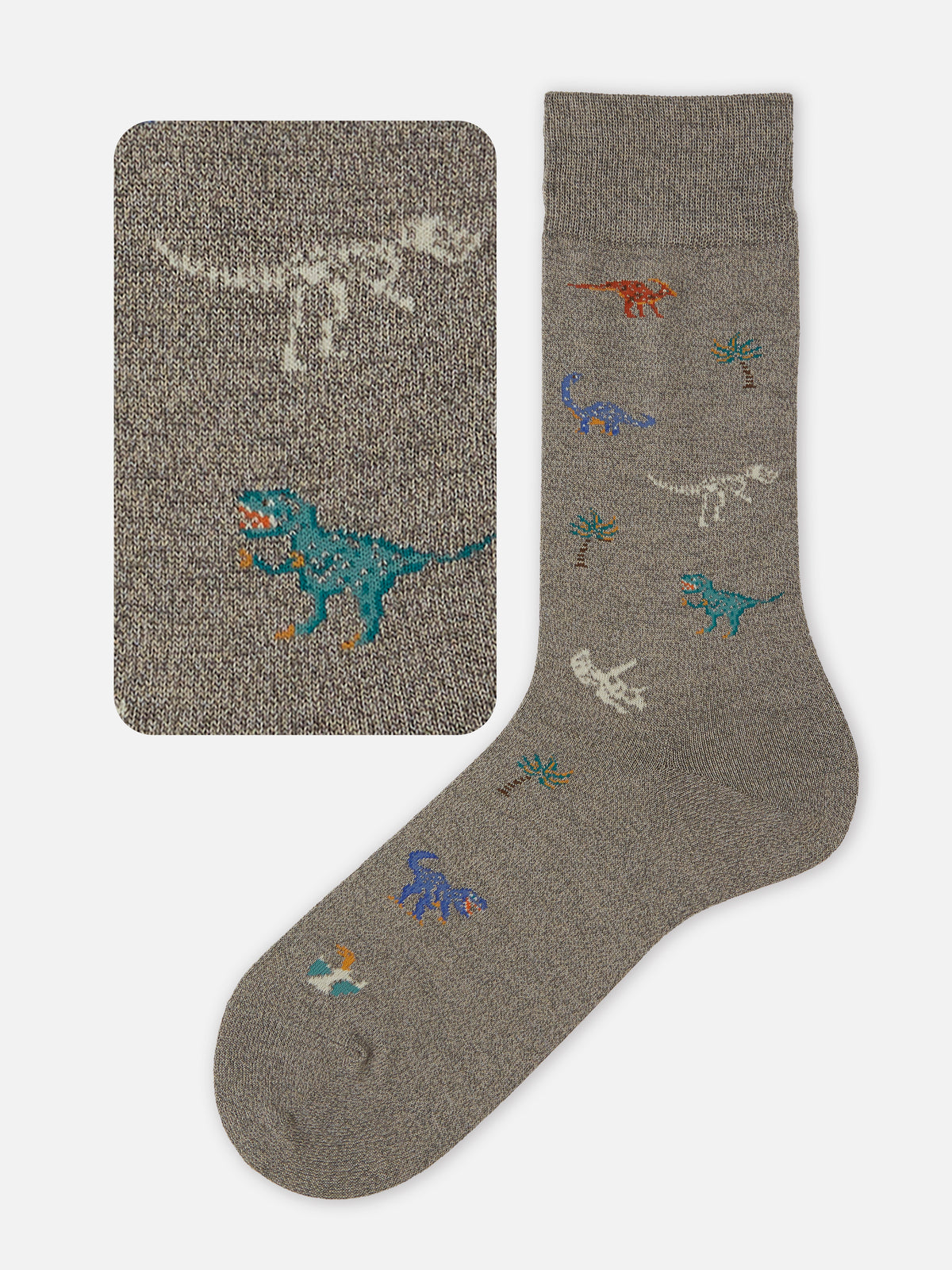 【Tabio MEN】恐竜柄ソックス(27.0～29.0cm) - グレー