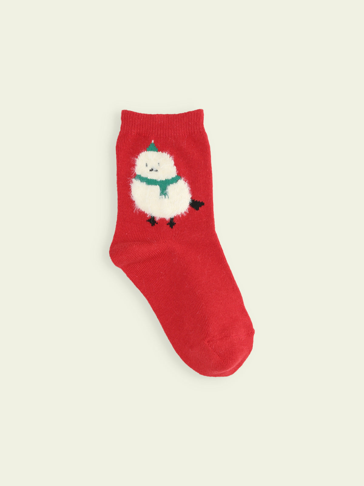 【3足1,485円】キッズ クリスマス限定 もふもふ動物ショートソックス / 16-18cm - アカ＋シマエナガ