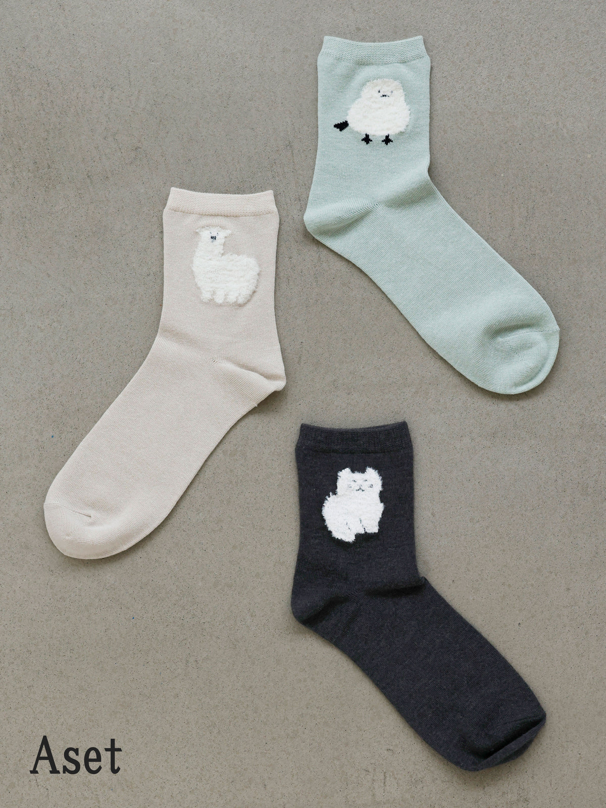 【おおきめサイズ】WEB限定 もふもふ動物ショートソックス 3足セット / 24.5-26.5cm - Aセット