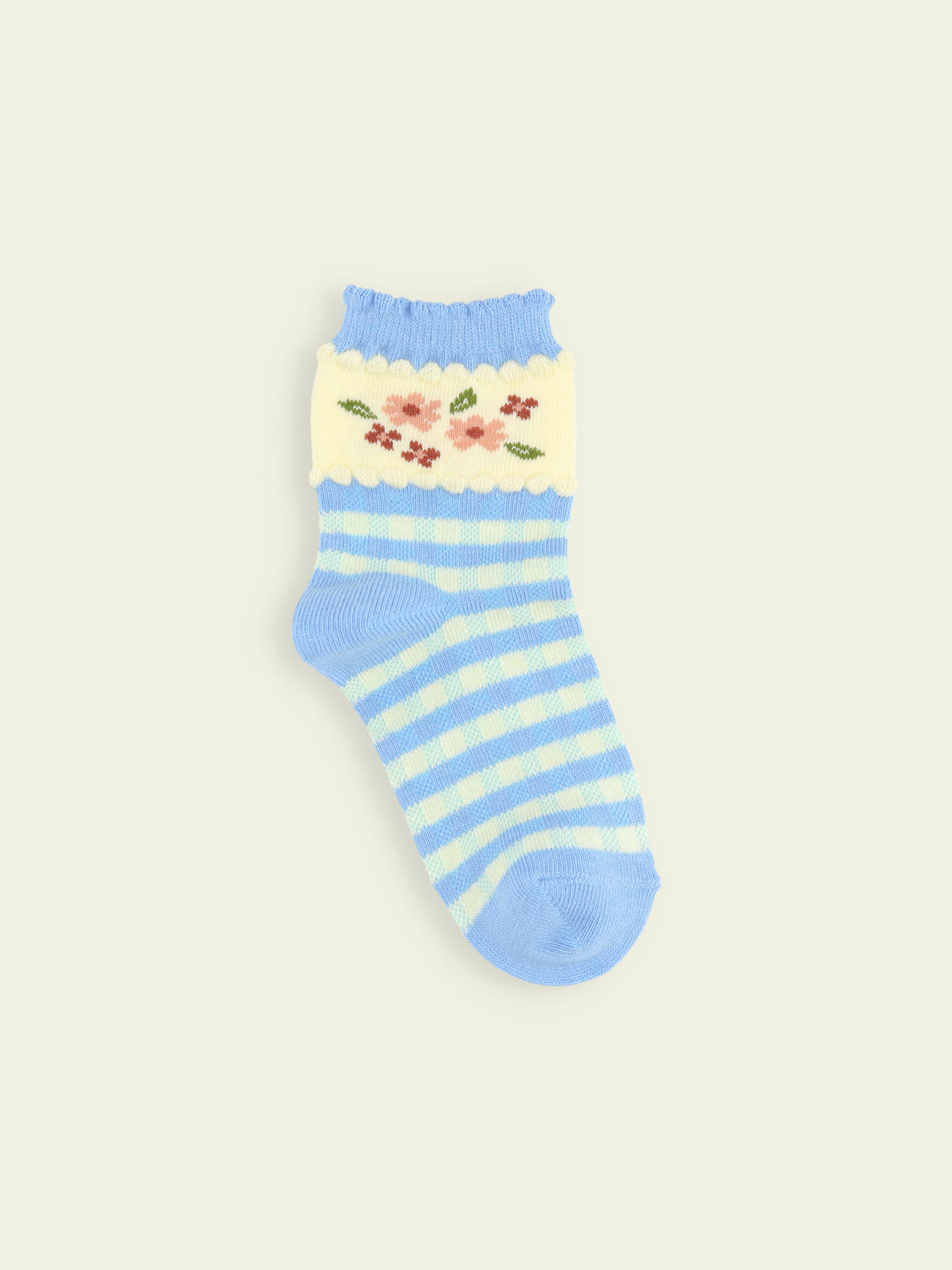 【3足1,485円】キッズ 小花チェック柄ショートソックス / 16-18cm