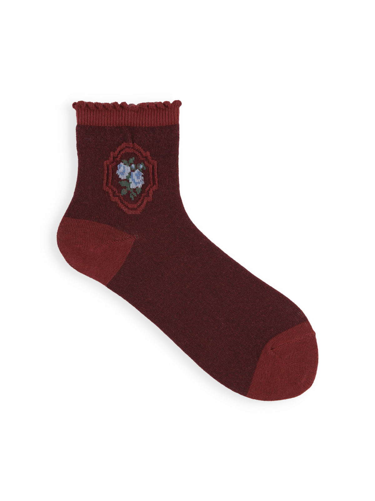 【3足1,485円】フロート額縁小花ショートソックス - アズキ