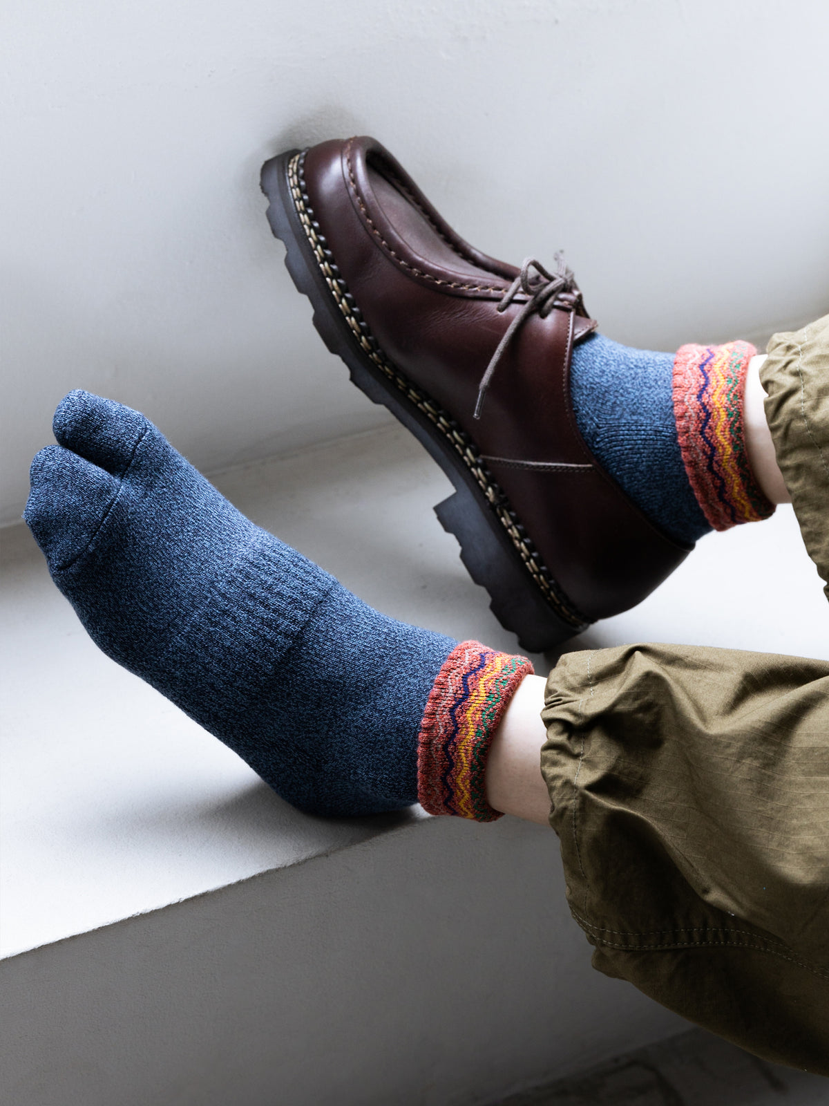 【Tabio MEN】折返し波柄パイル足袋ショートソックス(27.0～29.0cm)