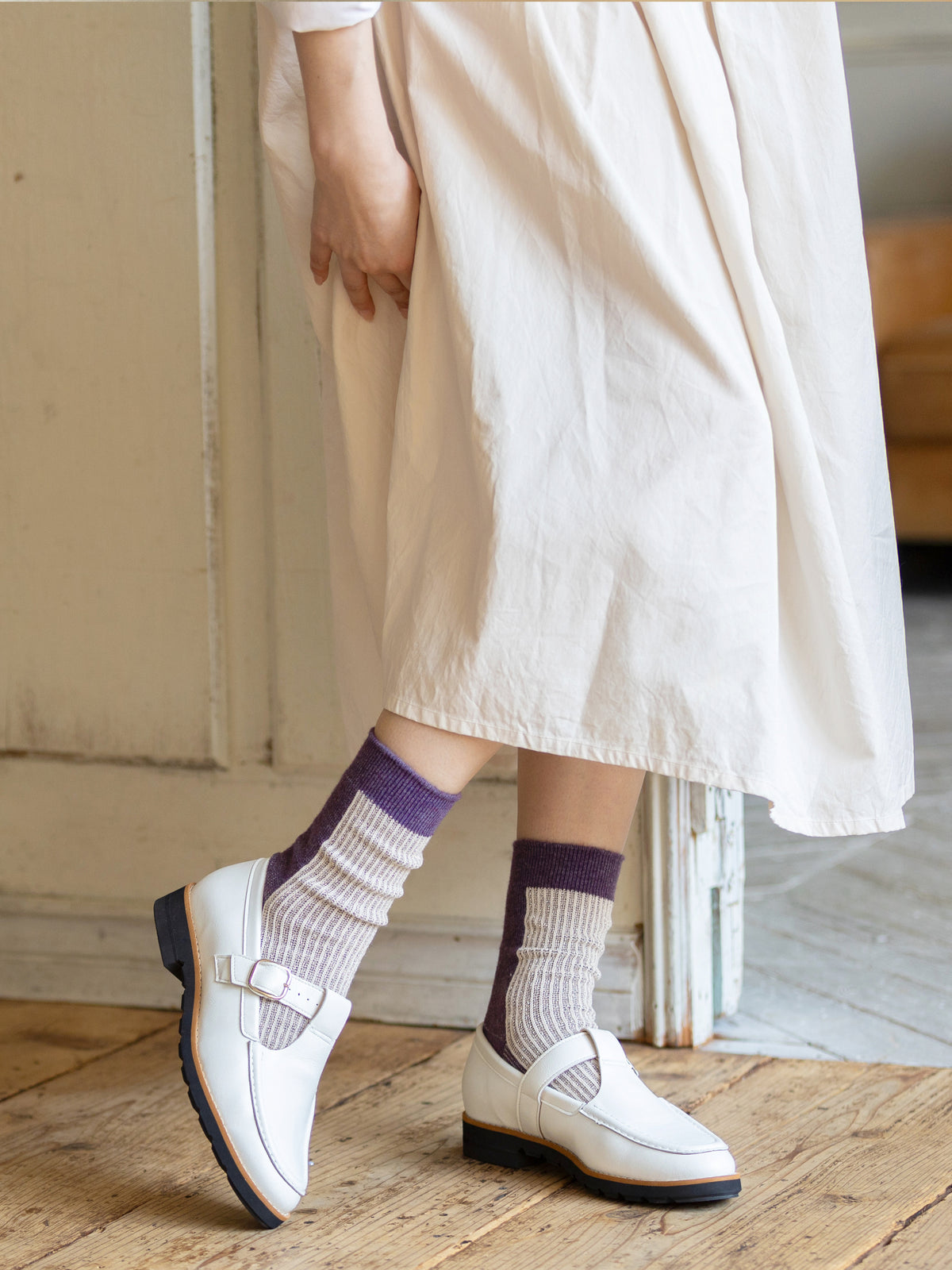 【毛混】ふわふわラメバイカラージャカードソックス