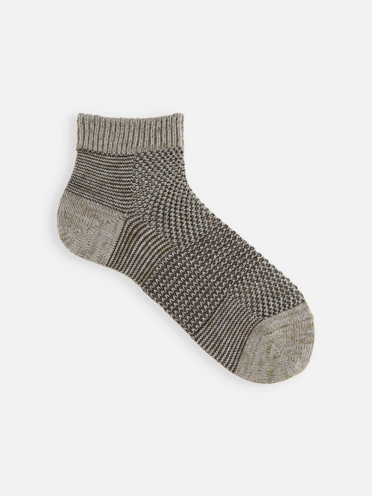 【Tabio MEN】綿麻混ブロックメッシュショート丈ソックス - グレーモク+ブラック