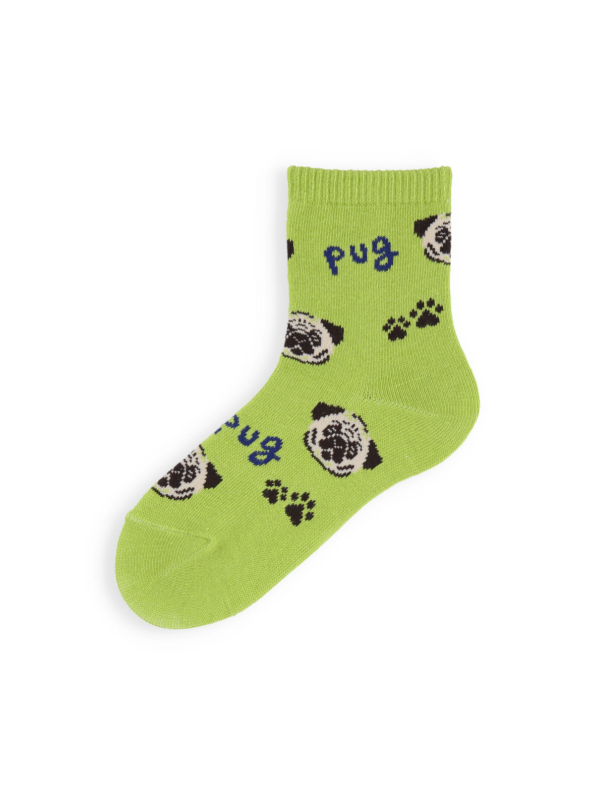 【3足1,485円】キッズ I LOVE PUGショートソックス / 19-21cm - キミドリ