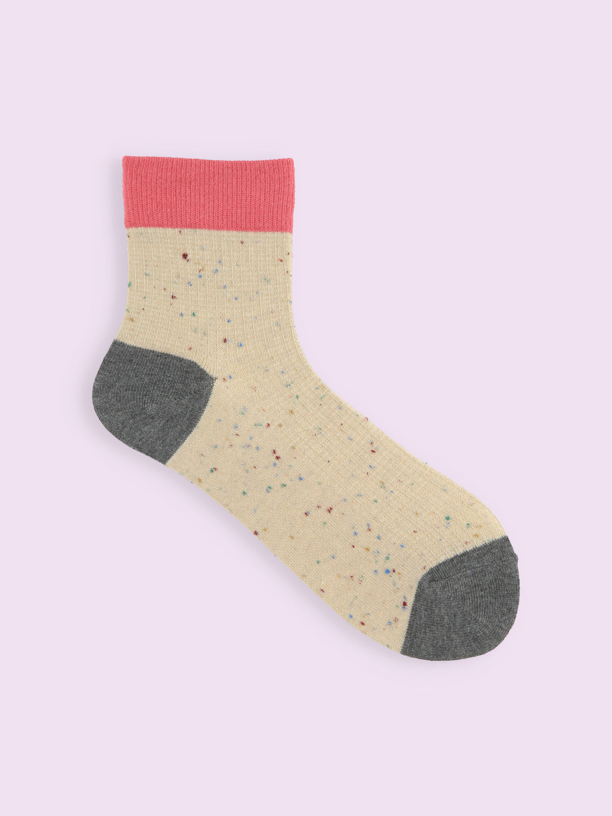 【3足1,485円】ネップ三面切替ショートソックス - ベージュ