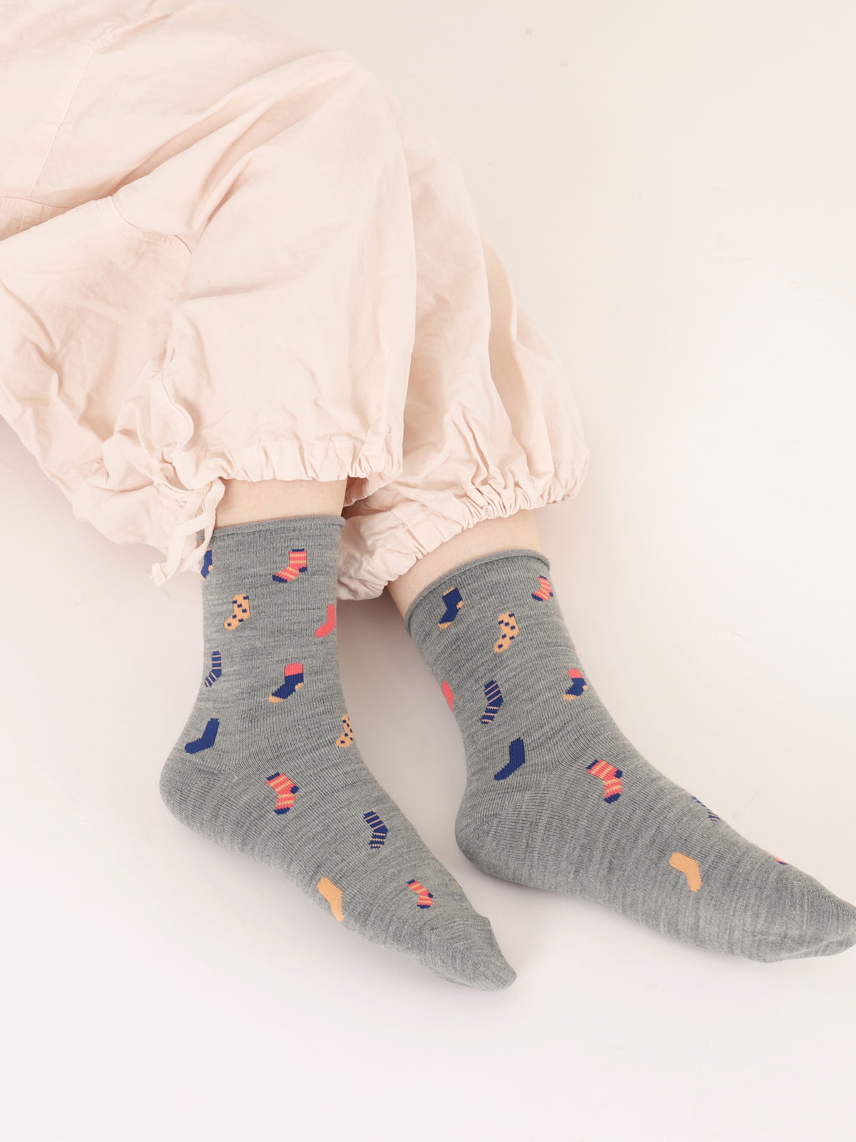 【3足1,485円】毛混 靴下柄ショートソックス