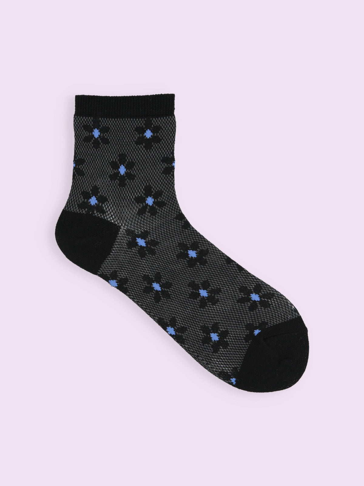 【3足1,485円】メッシュお花ショートソックス - クロ