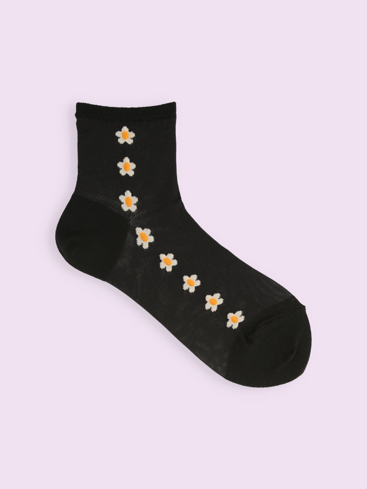 【3足1,485円】お花ラインシースルーショートソックス - クロ