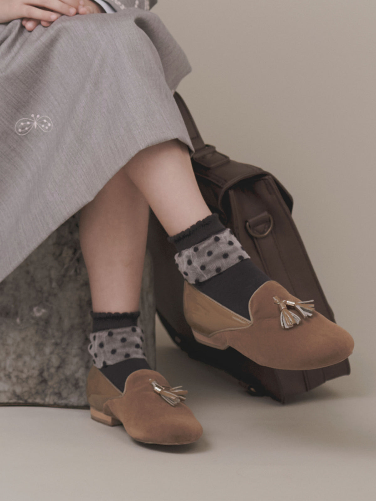 【キッズ】チュールドット柄ショートソックス / 16-18cm - クロ