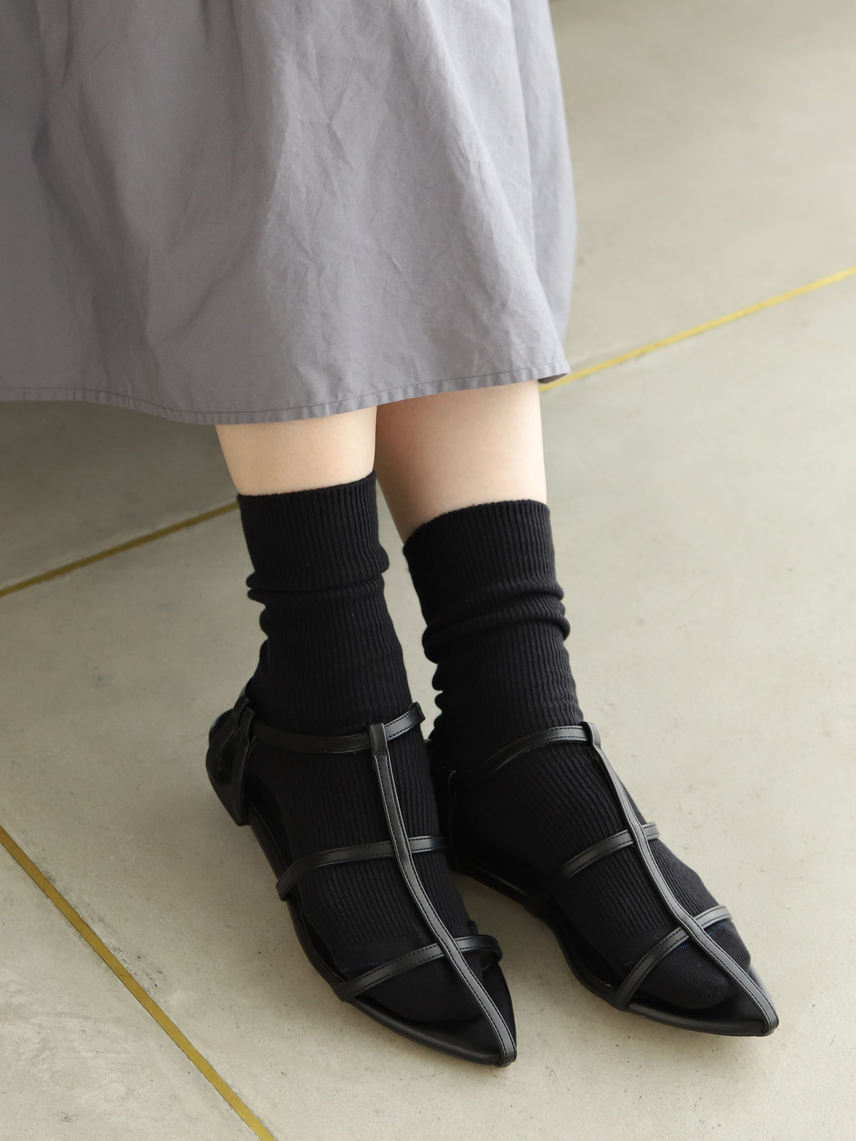 【WEB限定】細見えすっきりリブソックス - クロ