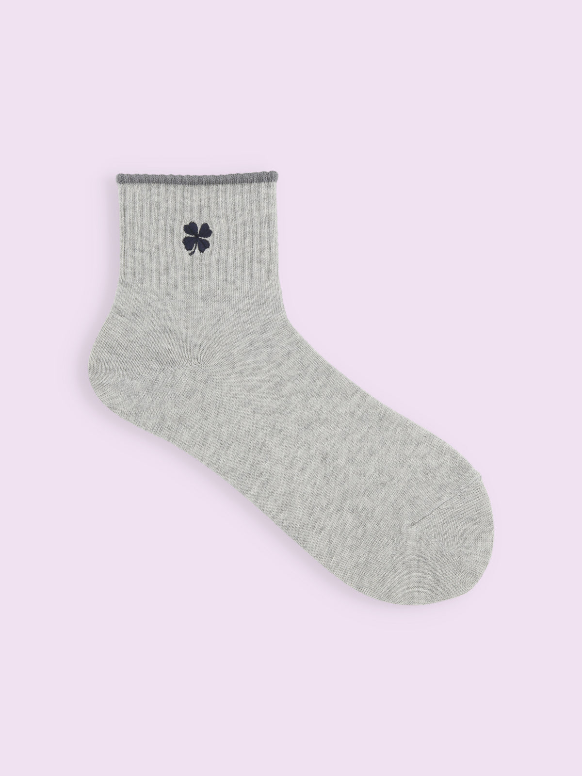 【3足1,485円】クローバー刺繍ショートソックス - グレーモク