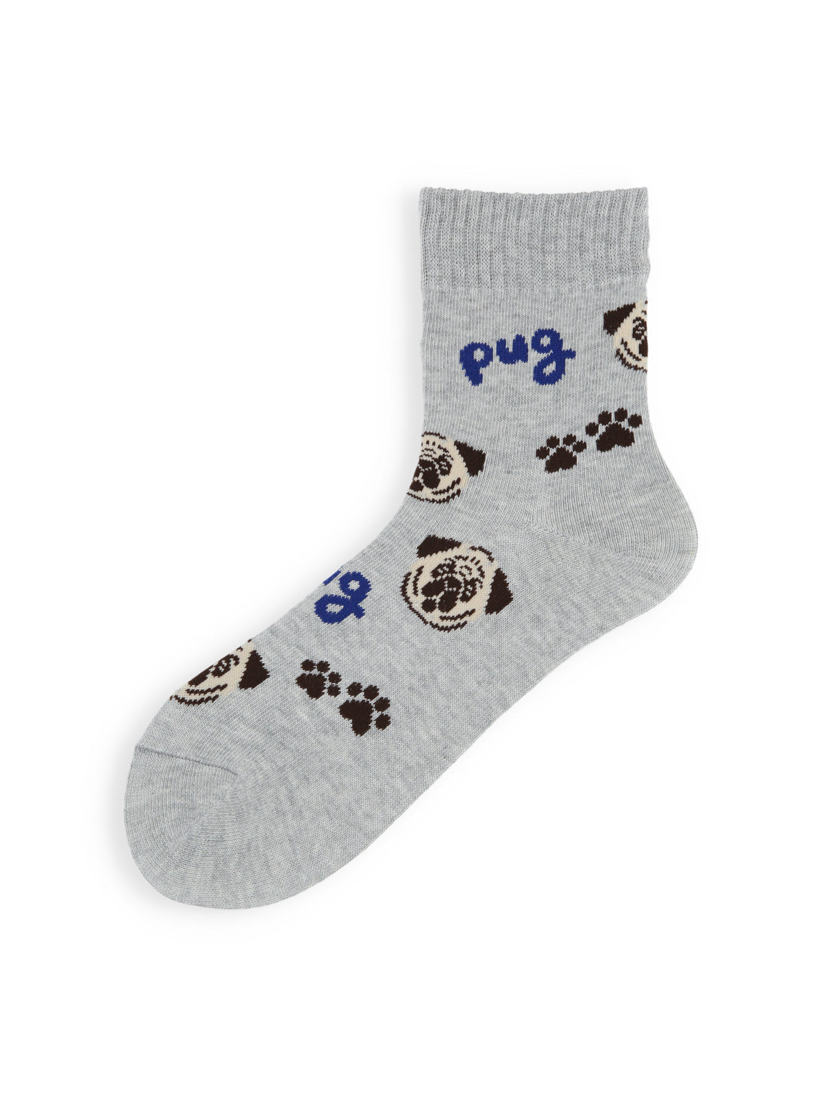 【3足1,485円】I LOVE PUGショートソックス - グレーモク