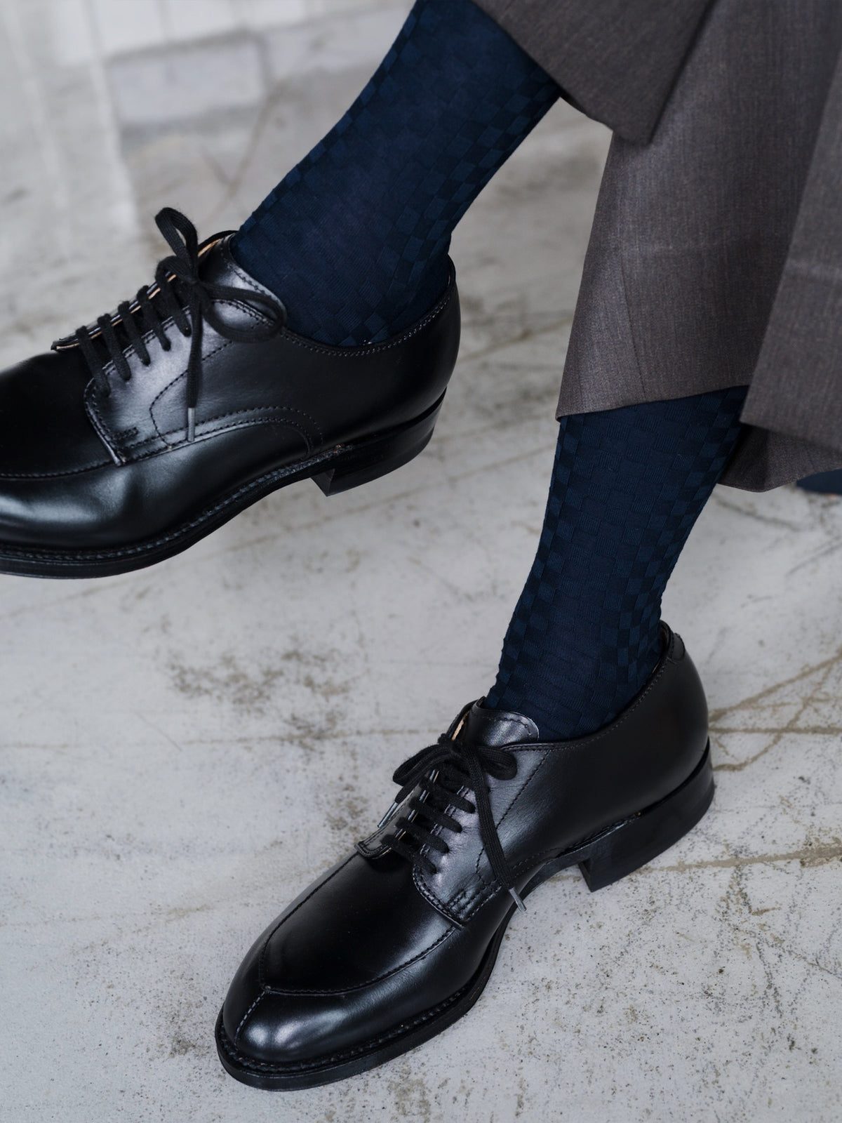 【Tabio MEN】市松リンクスソックス(27.0～29.0cm) - コン