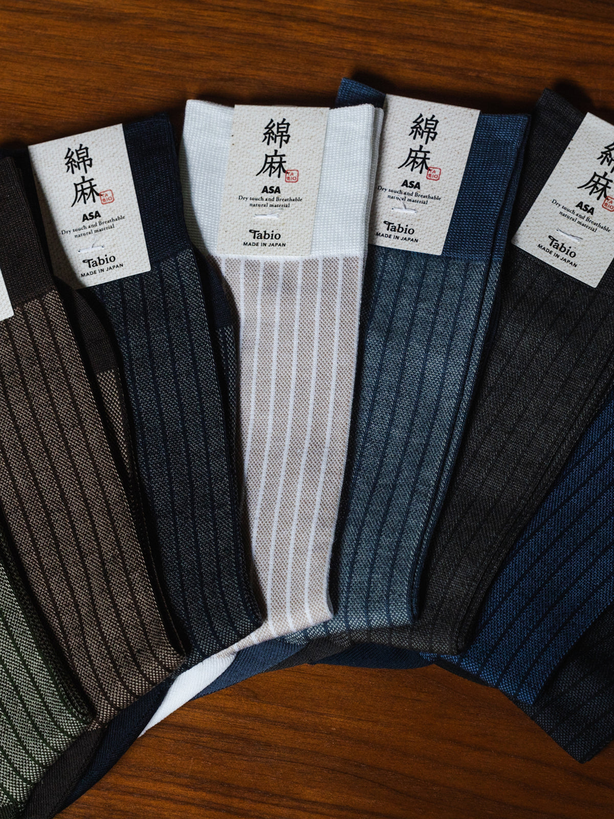 【Tabio MEN】綿麻JQストライプソックス(27.0～29.0cm)