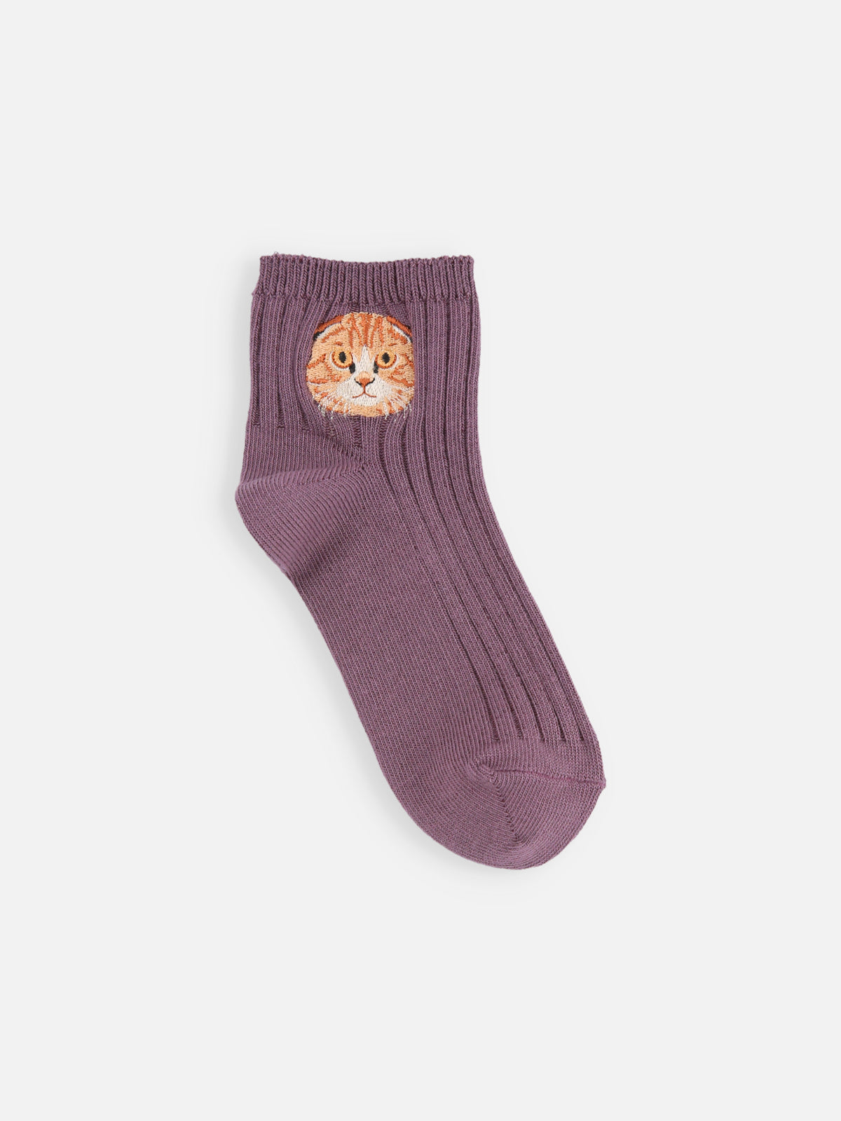 【キッズ】わんにゃん刺繍ショートソックス / 16-18cm - ダルライラック＋スコティッシュ