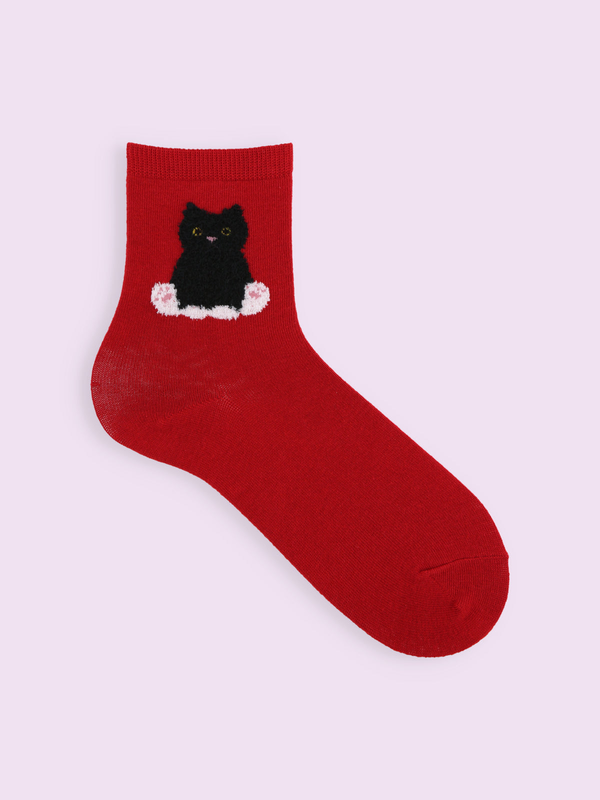 【3足1,485円】もふもふ靴下猫ショートソックス - アカ