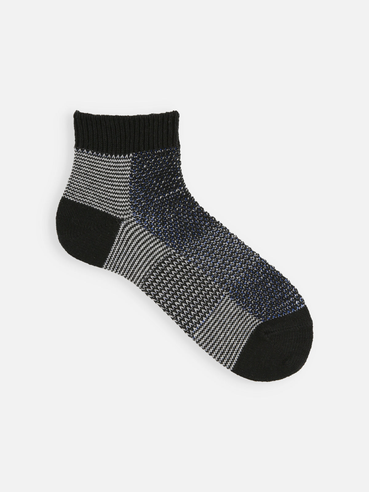 【Tabio MEN】綿麻混ブロックメッシュショート丈ソックス - ブラック+ブルー