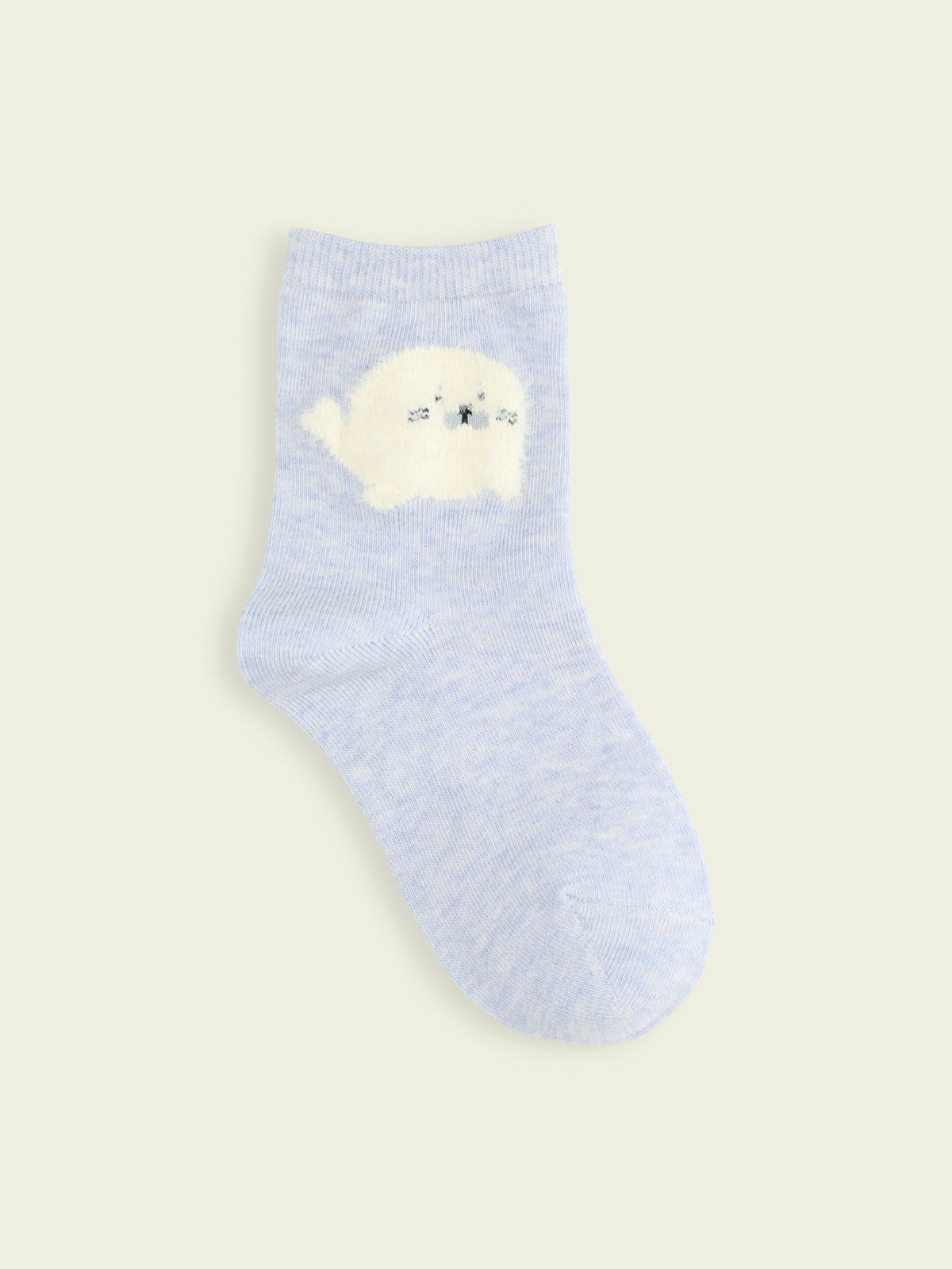 【3足1,485円】キッズ もふもふ動物ショートソックス / 16-18cm - サックス+アザラシ
