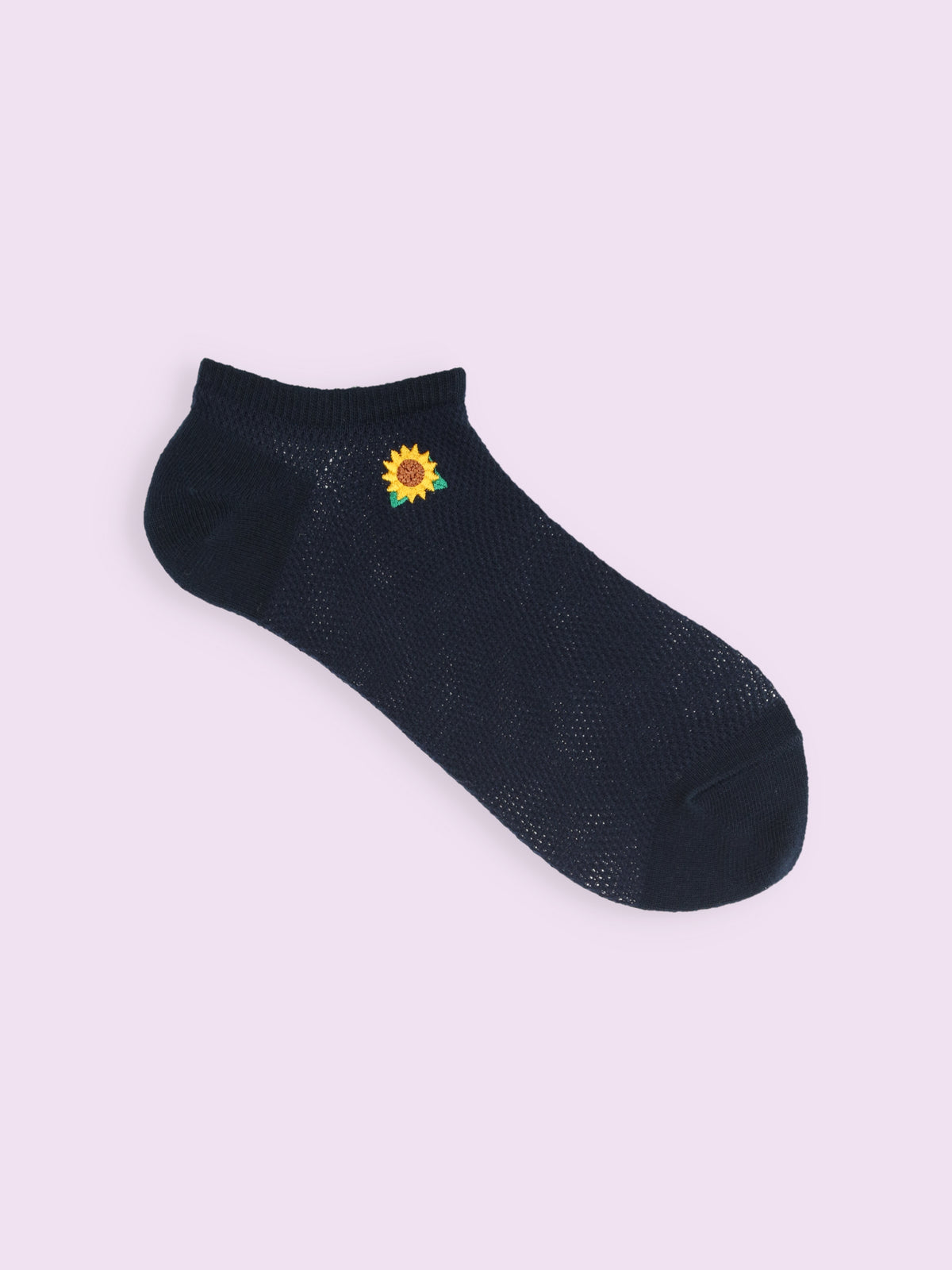 【3足1,485円】メッシュいろいろ刺繍スニーカー丈ソックス - コン＋ヒマワリ