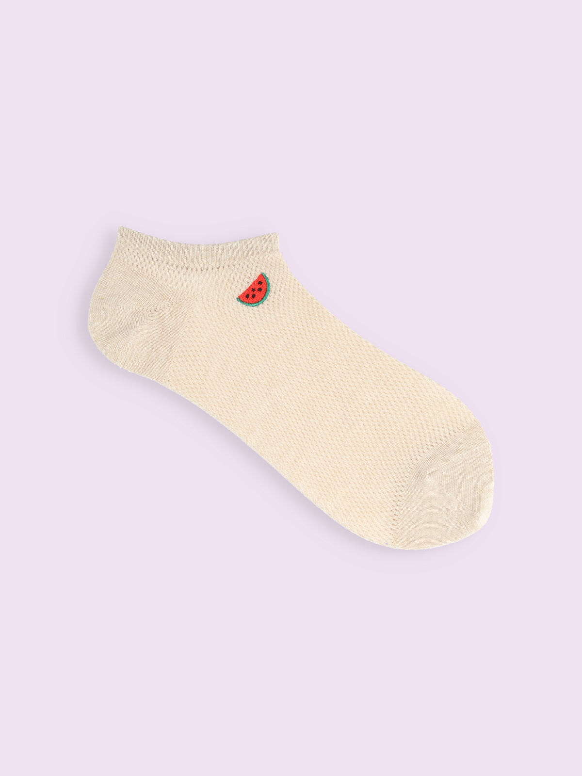 【3足1,485円】メッシュいろいろ刺繍スニーカー丈ソックス - ベージュ＋スイカ