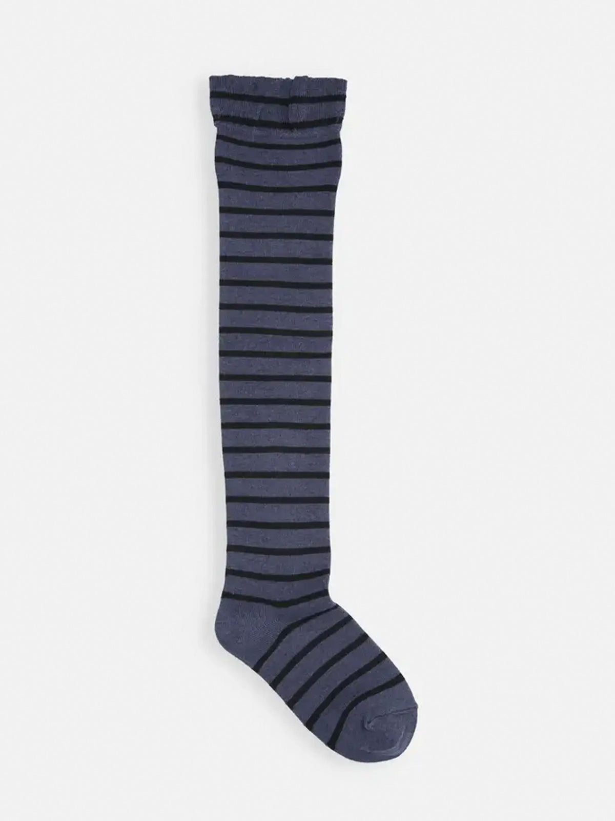 【キッズ】ピンボーダーオーバーニーソックス / 16-18cm - インディゴ＋ダークネイビー