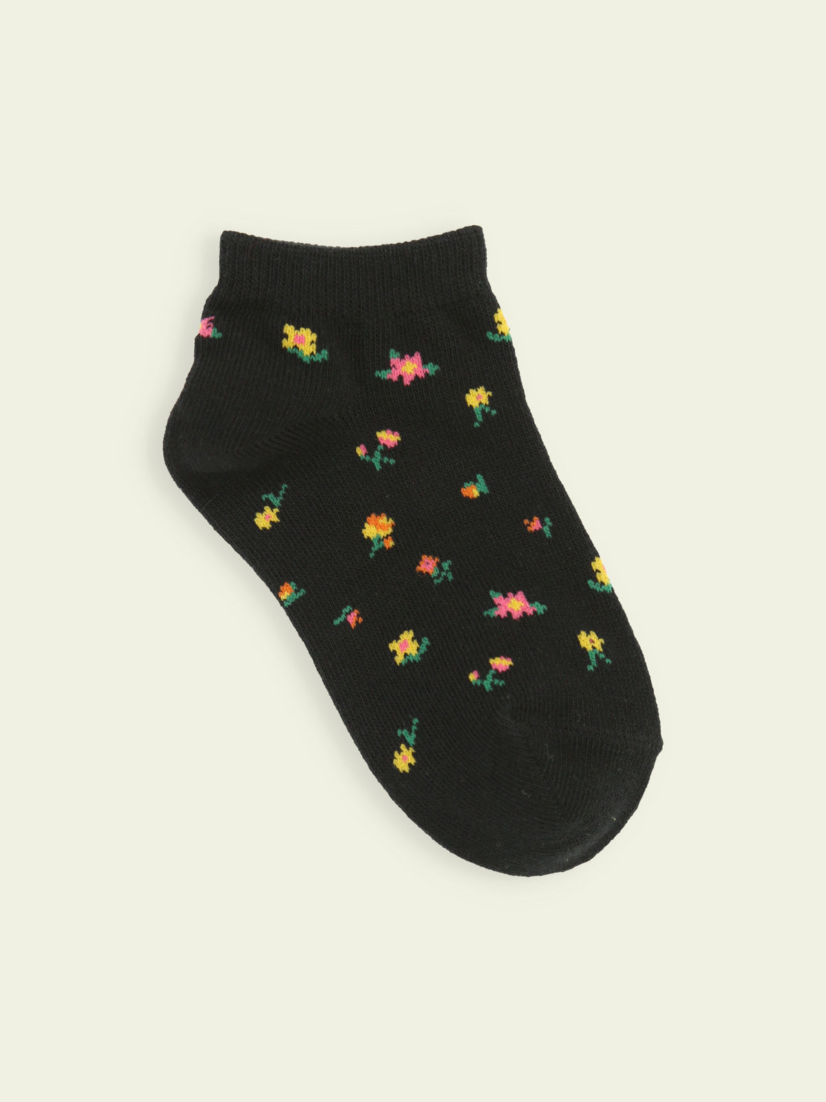【3足1,485円】キッズ 小花柄スニーカー丈ソックス / 13-15cm - クロ