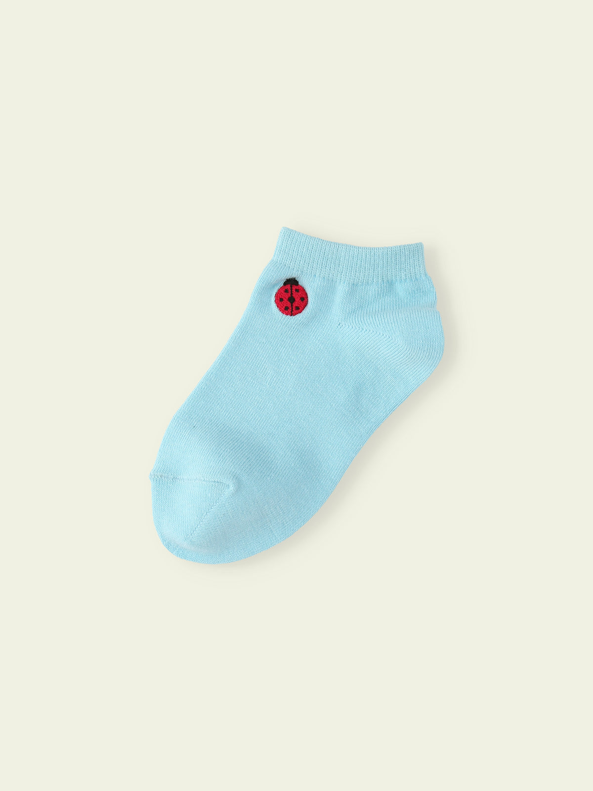 【3足1,485円】キッズ いろいろ刺繍スニーカー丈ソックス / 16-18cm - サックス+テントウムシ