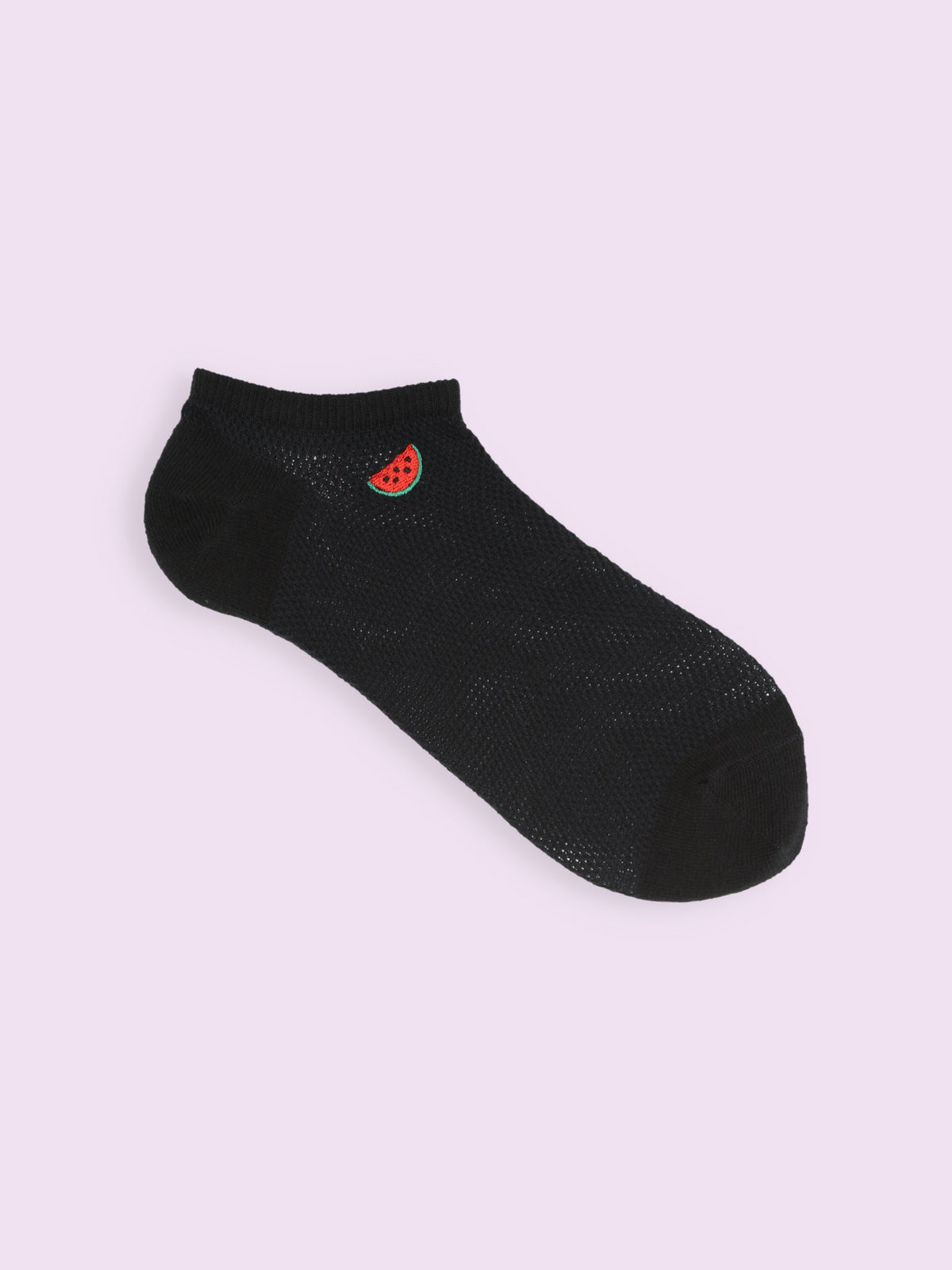 【3足1,485円】メッシュいろいろ刺繍スニーカー丈ソックス - クロ＋スイカ