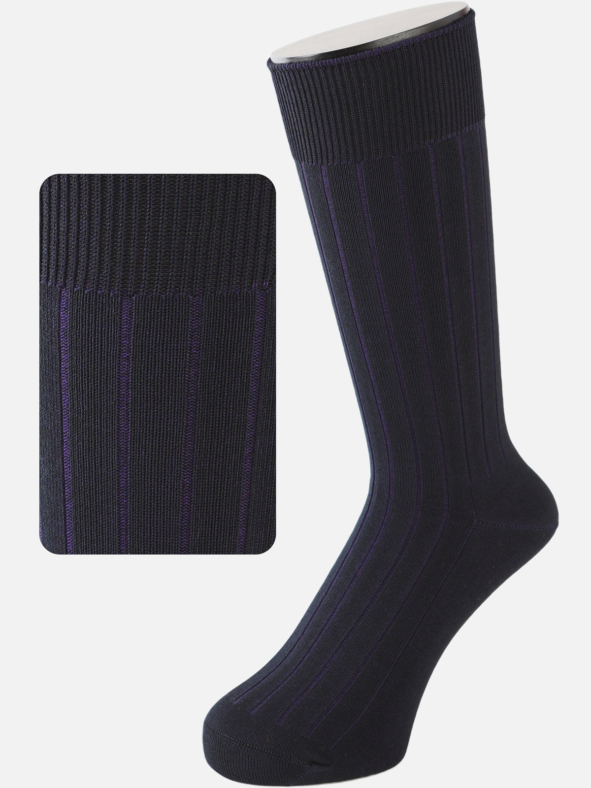 【Tabio MEN】9×2太リブソックス(27.0～29.0cm) - クロ+ダークパープル