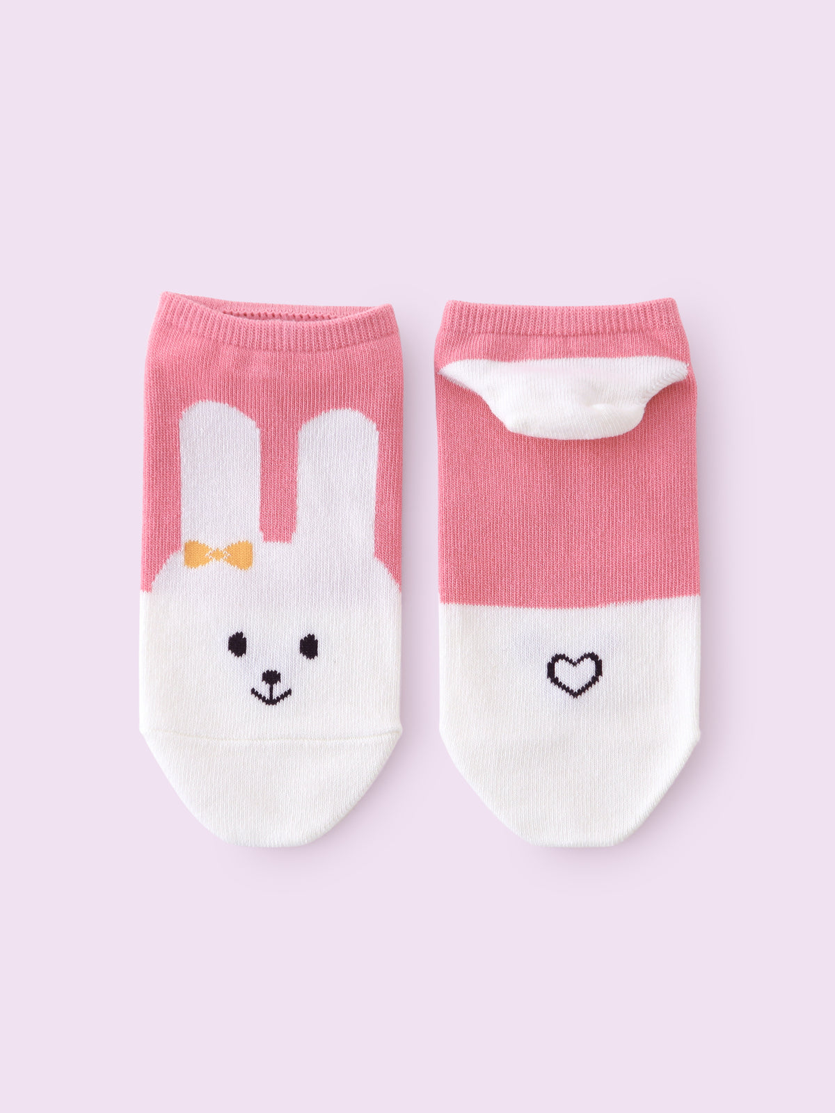 【3足1,485円】動物いろいろスニーカー丈ソックス - オフホワイトウサギ+ピンク