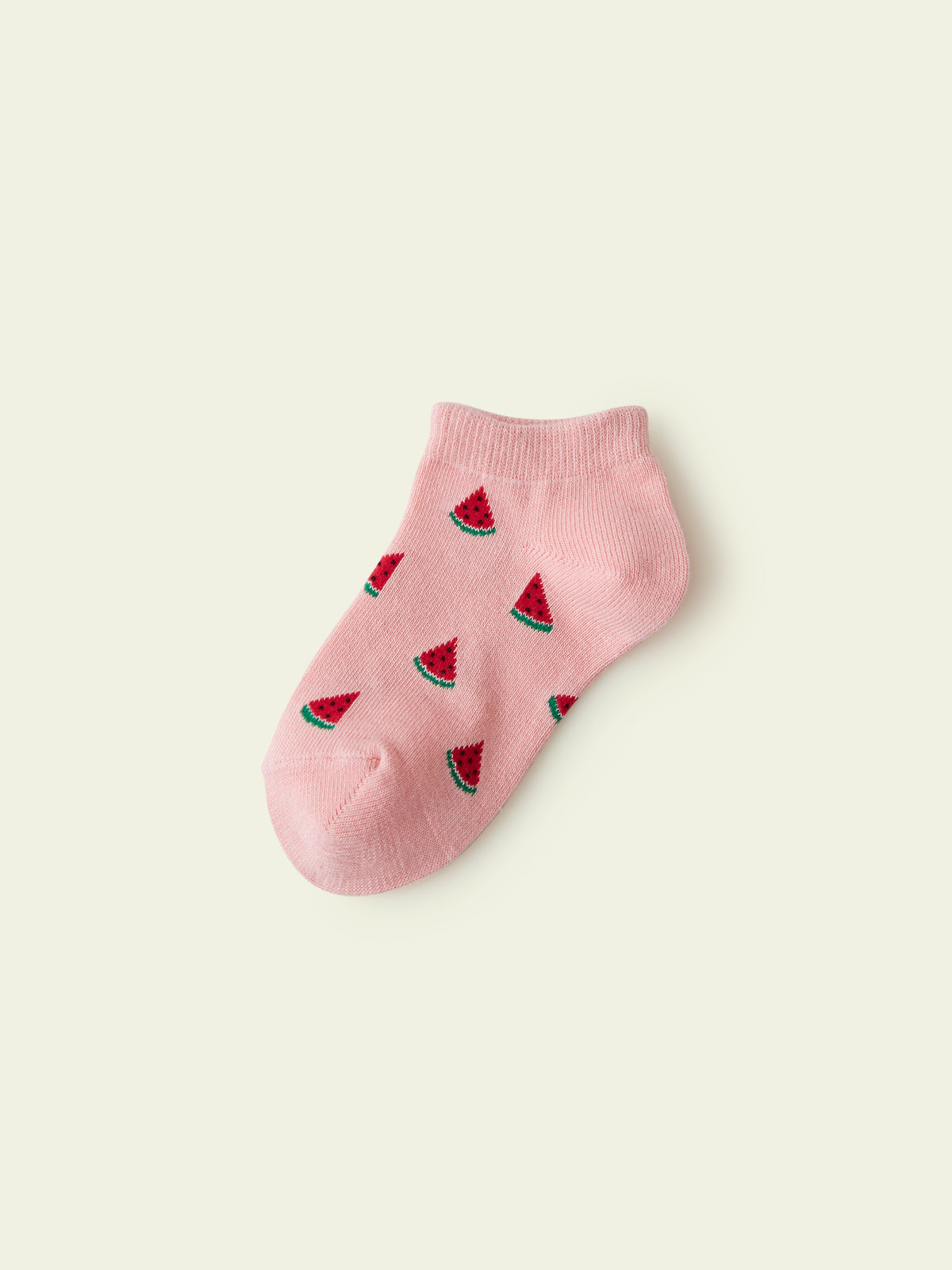 【3足1,485円】キッズ いろいろフルーツ柄スニーカー丈ソックス / 16-18cm - ピンク+スイカ