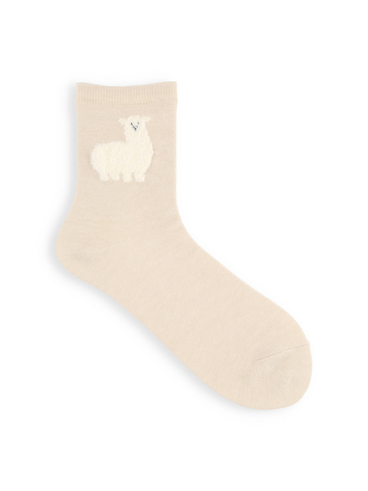 【おおきめサイズ】WEB限定 24.5-26.5cm / もふもふ動物ショートソックス - オフベージュ+アルパカ
