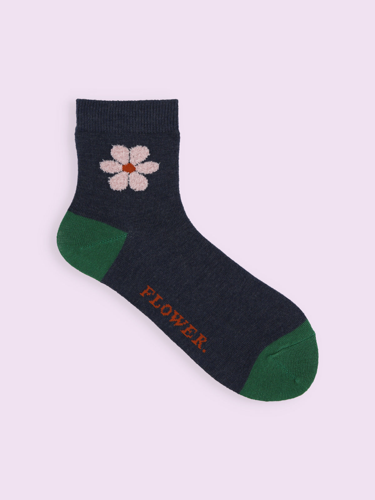 【3足1,485円】モールフラワーショートソックス - ネイビー＋ピンクフラワー