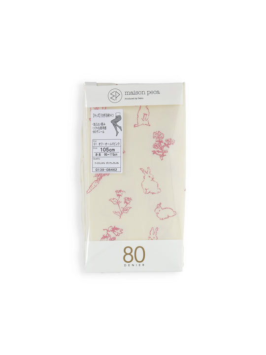 【キッズ】80デニールうさぎ花柄タイツ / 95‐115cm