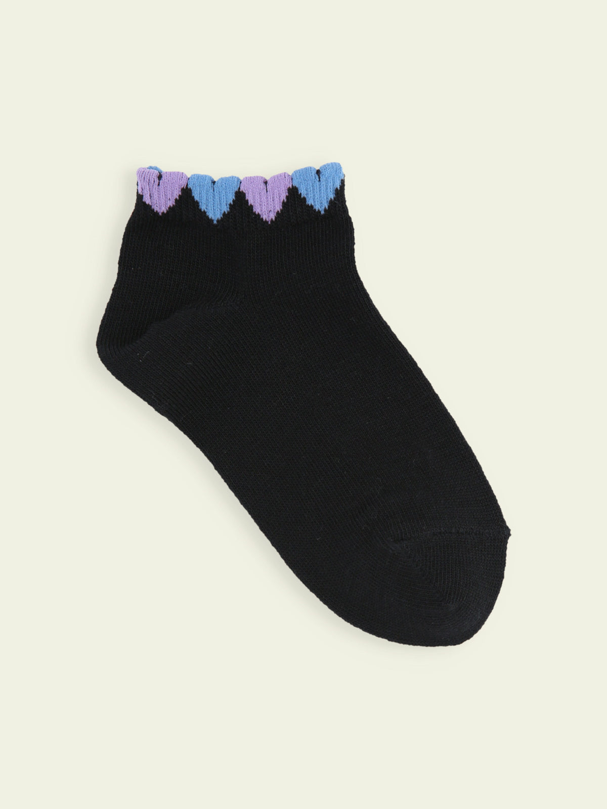【3足1,485円】キッズ ゴム口たっぷりハートスニーカー丈ソックス / 13-15cm - クロ