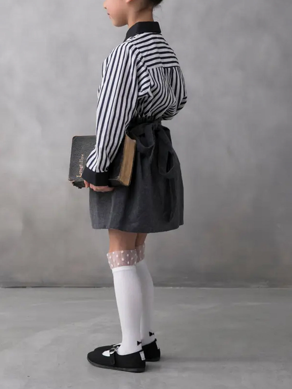 【キッズ】 履口チュールドット柄ハイソックス / 19-21cm - サラシ