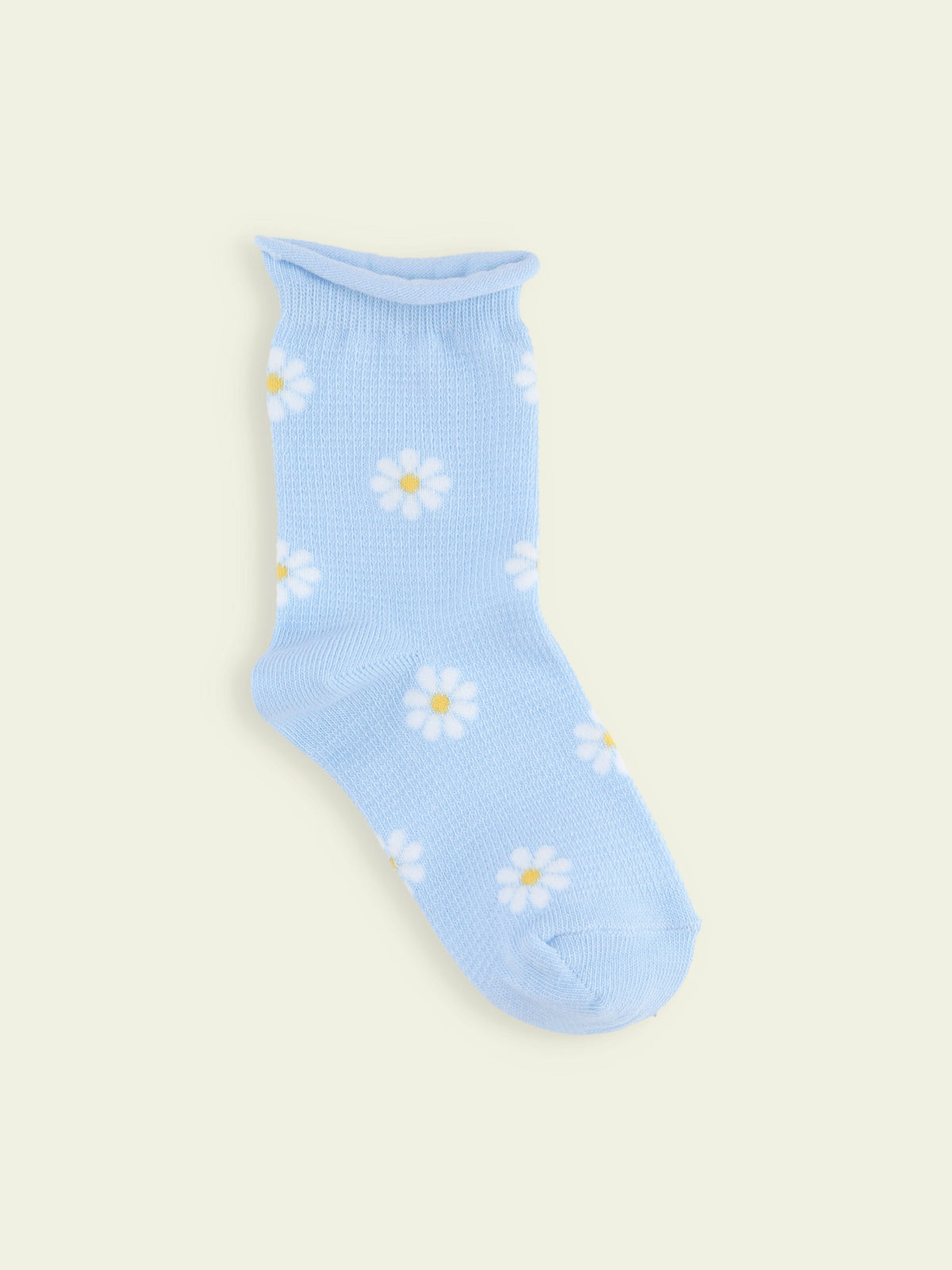 【3足1,485円】キッズ くるくるワッフル花柄ショートソックス / 13-15cm - サックス