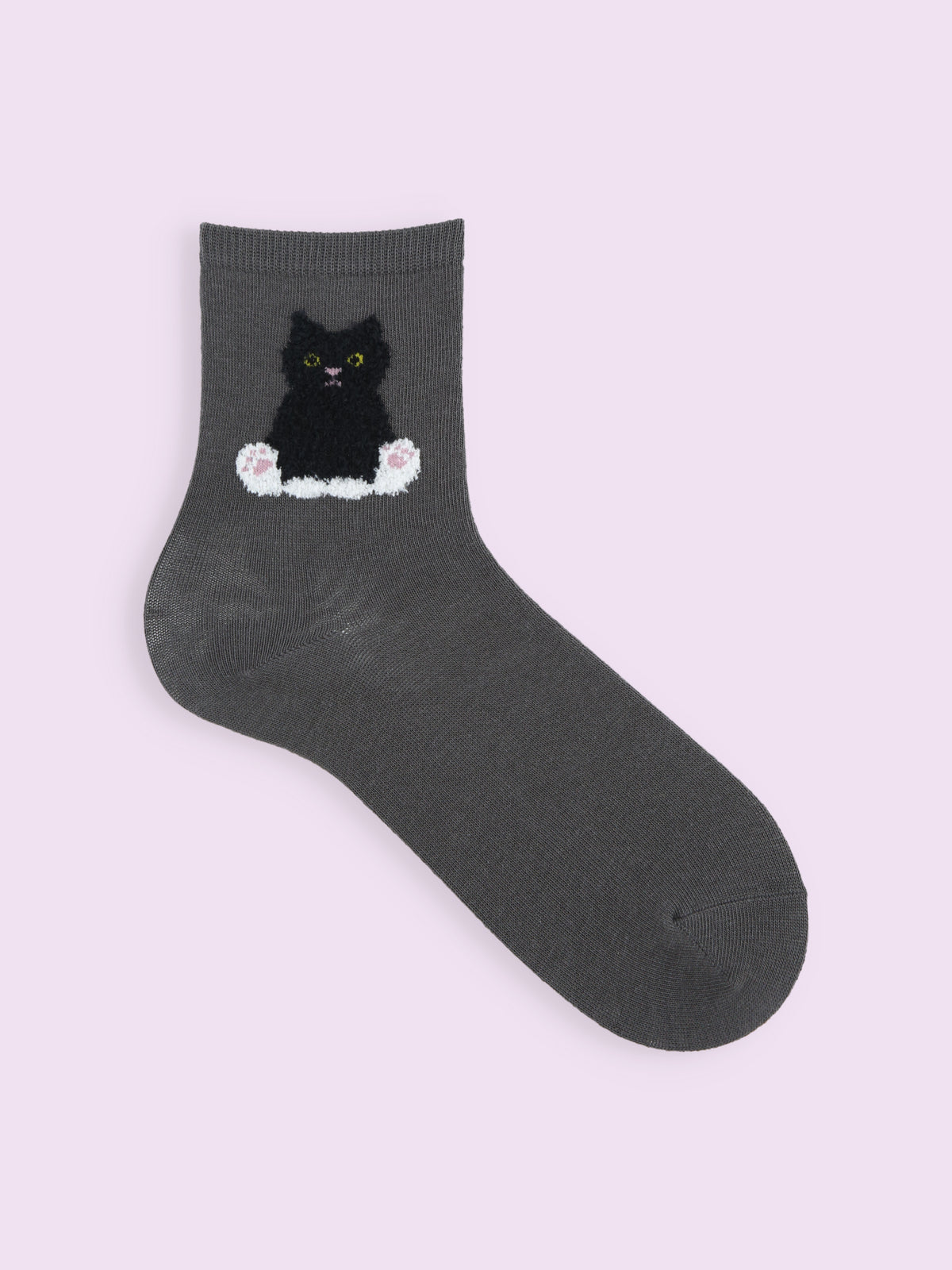 【3足1,485円】もふもふ靴下猫ショートソックス - チャコールグレー