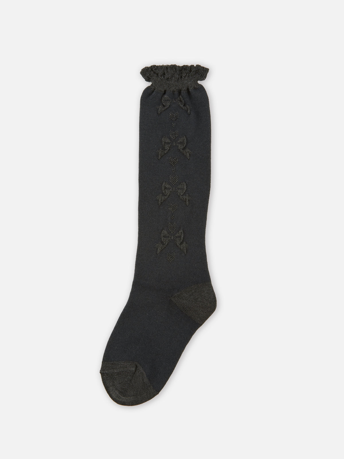 【キッズ】フロートリボン柄ハイソックス / 19-21cm - チャコールモク