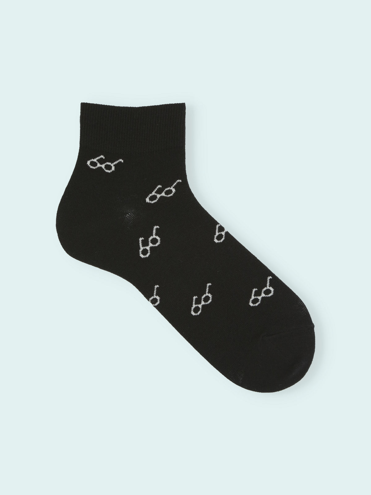 【3足1,485円】メンズ めがね＆サングラス柄ショートソックス - クロ