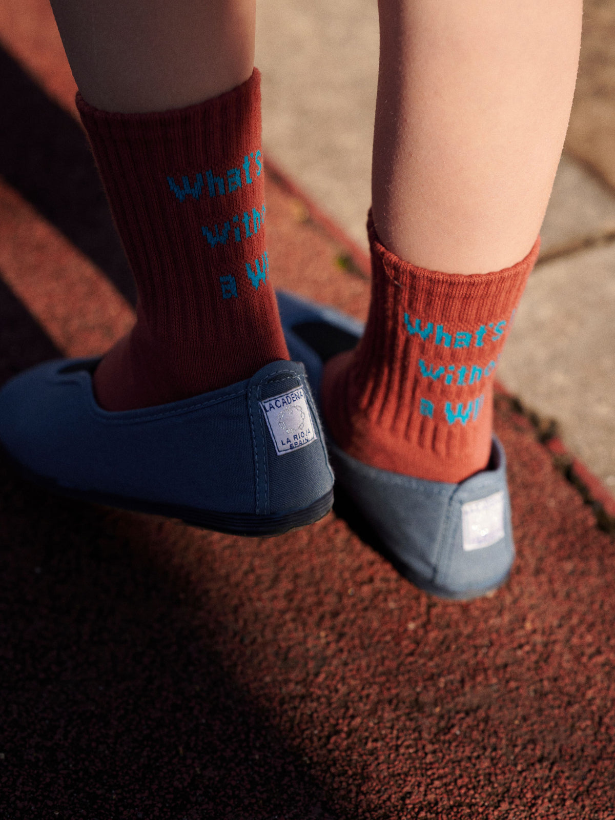 【キッズ】メッセージロゴソックス / 16-18cm - アーモンド+ターコイズ