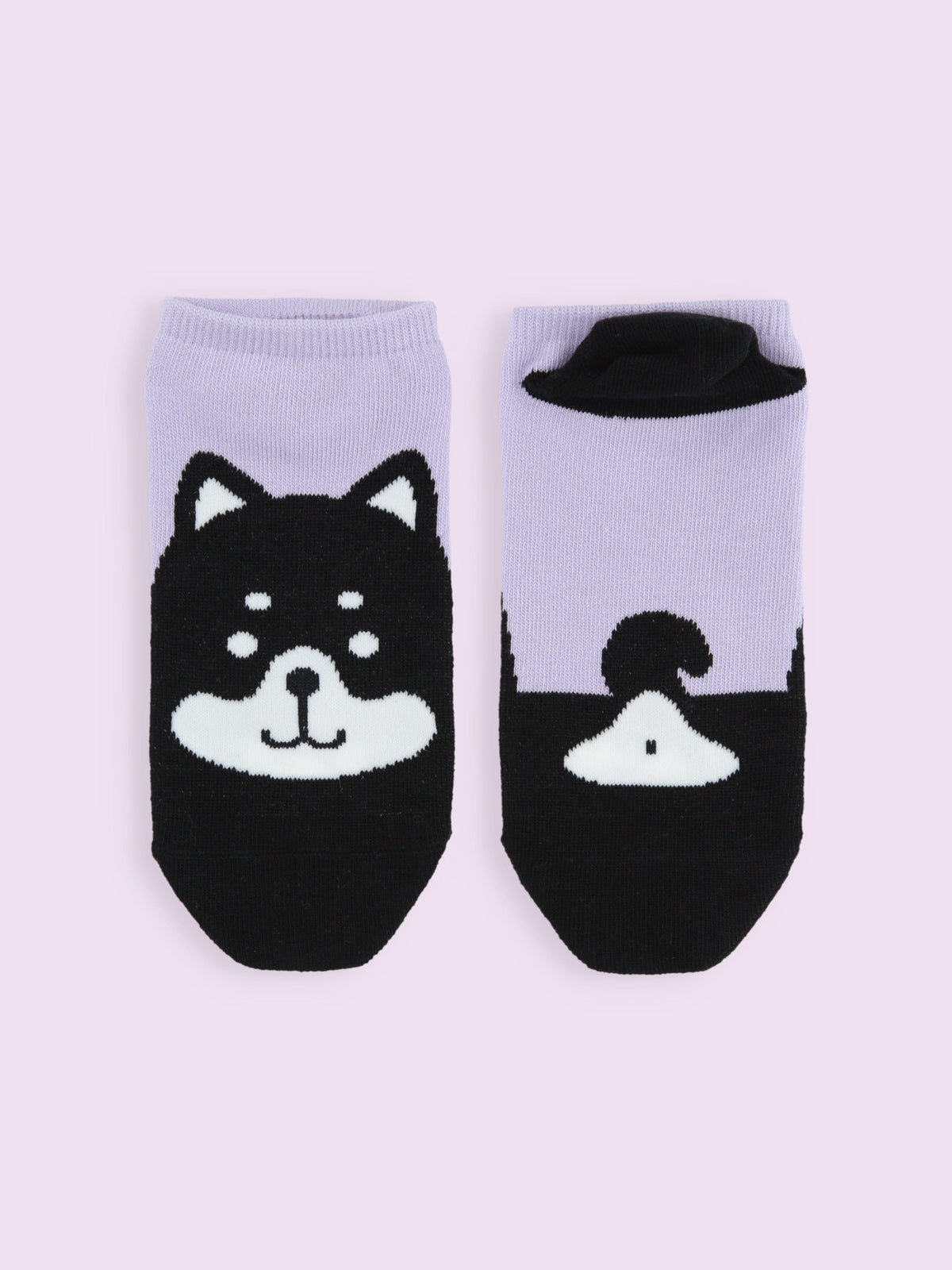【3足1,485円】動物いろいろスニーカー丈ソックス - ウスムラサキ＋クロシバイヌ