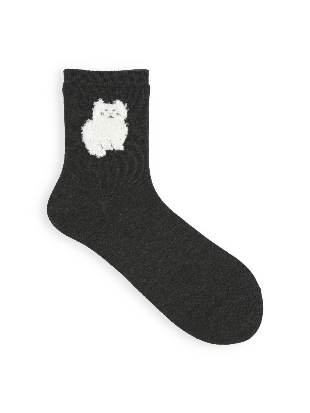 【おおきめサイズ】WEB限定 24.5-26.5cm / もふもふ動物ショートソックス - チャコール+ペルシャネコ