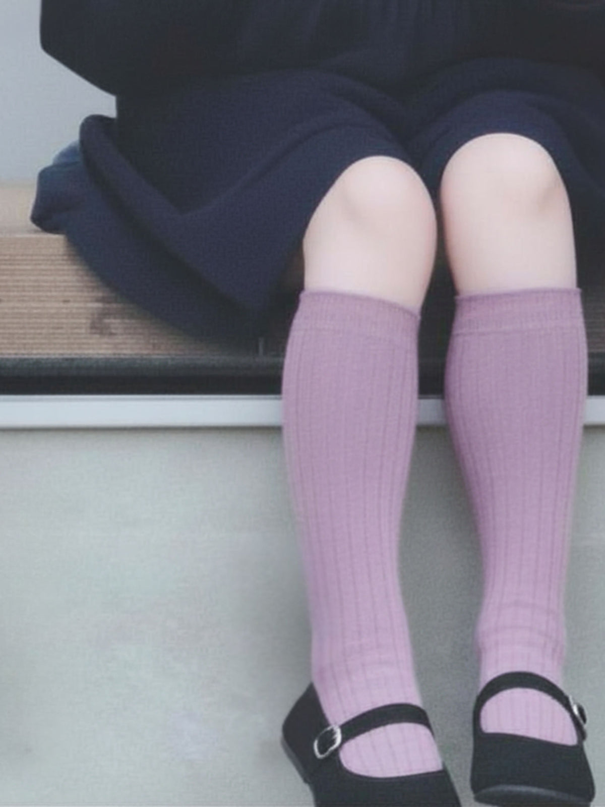 【キッズ】 表糸綿100％で毛玉が出来にくいリブハイソックス / 19-21cm - ダルピンク