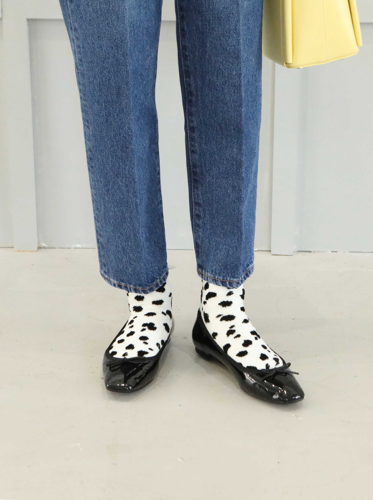 毛混ダルメシアン柄ショートソックス - オフホワイト