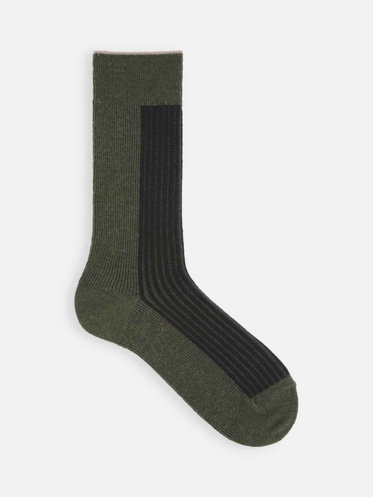 【毛混】ジャカードリブ切替ソックス / 25-27cm - オリーブ