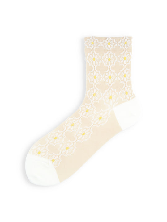【3足1,485円】毛混お花タイルフロートソックス