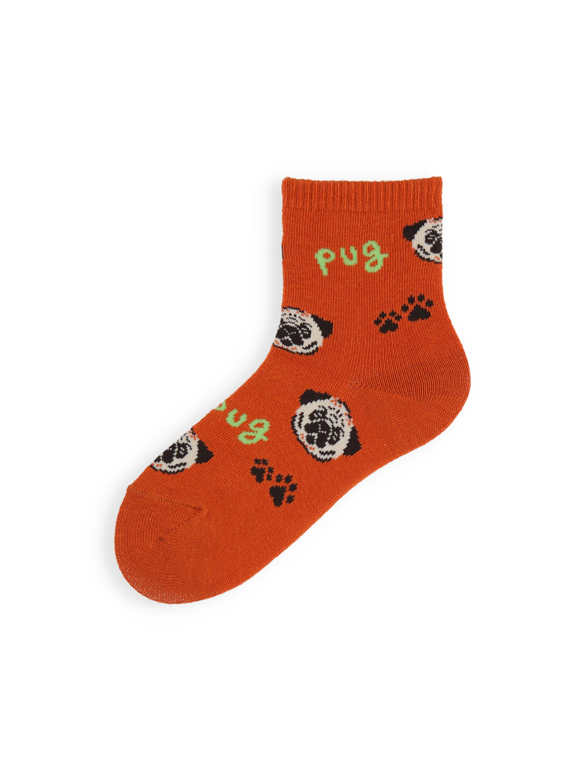 【3足1,485円】キッズ I LOVE PUGショートソックス / 16-18cm - ダークオレンジ